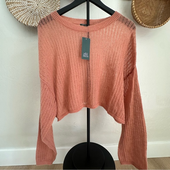 NEW Wild Fable Pink/Rose colored Ribbed Knit Boho Cropped Sweater XL - Picture 1 of 16